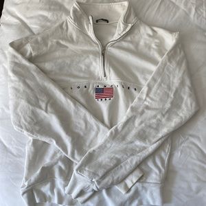 Brandy Melville Los Angeles 1984 American Flag White Half Zip One Size